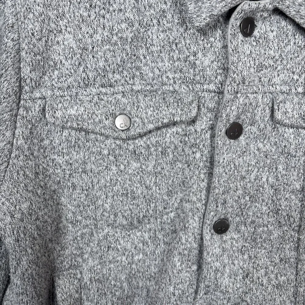 Calvin Klein Jeans marled heather grey sweater sherpa lined trucker jacket sz L